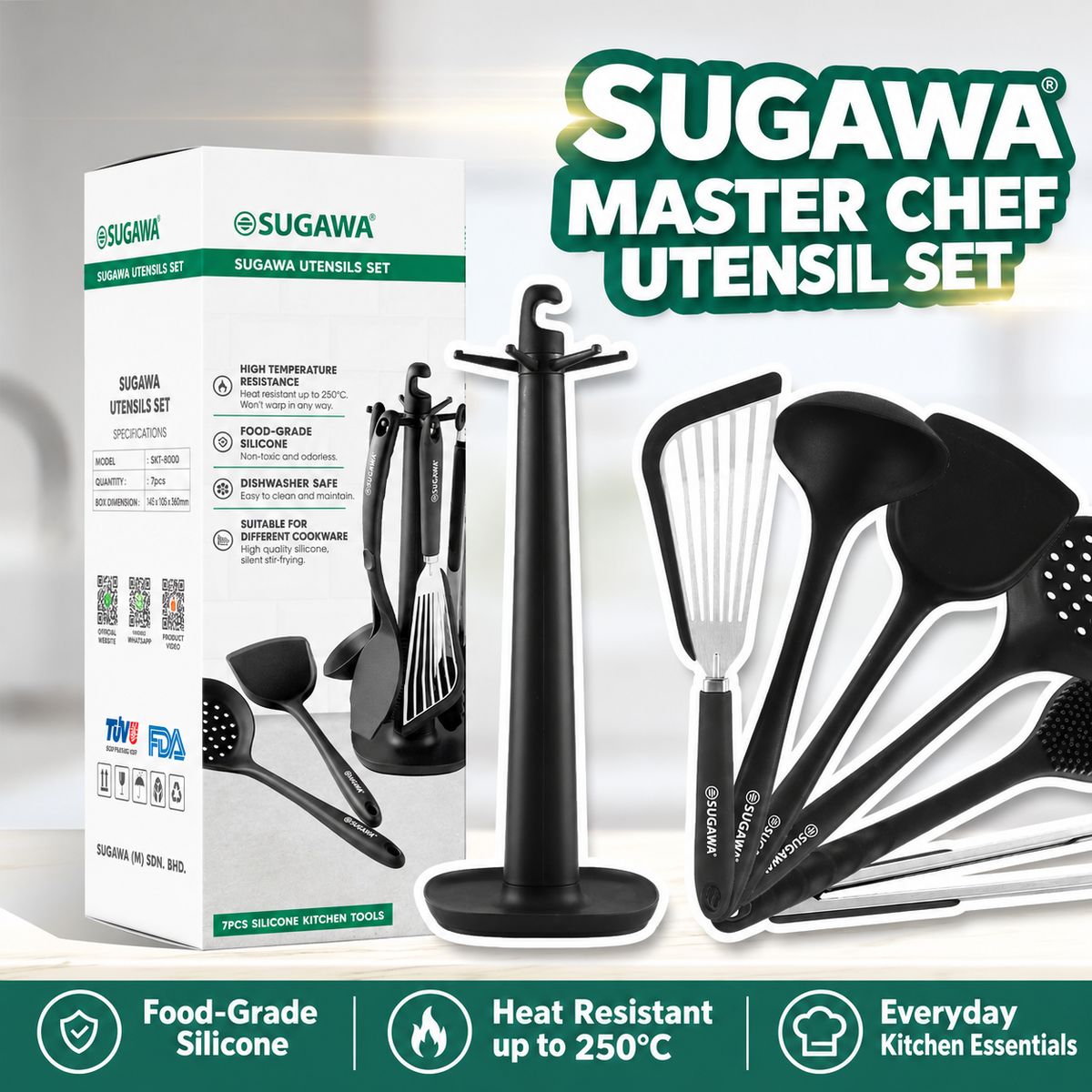SUGAWA Master Chef utensil set features and packaging