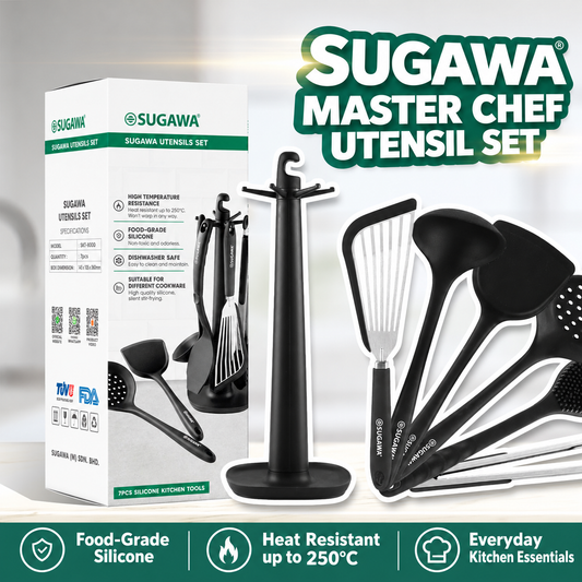 SUGAWA Master Chef utensil set features and packaging