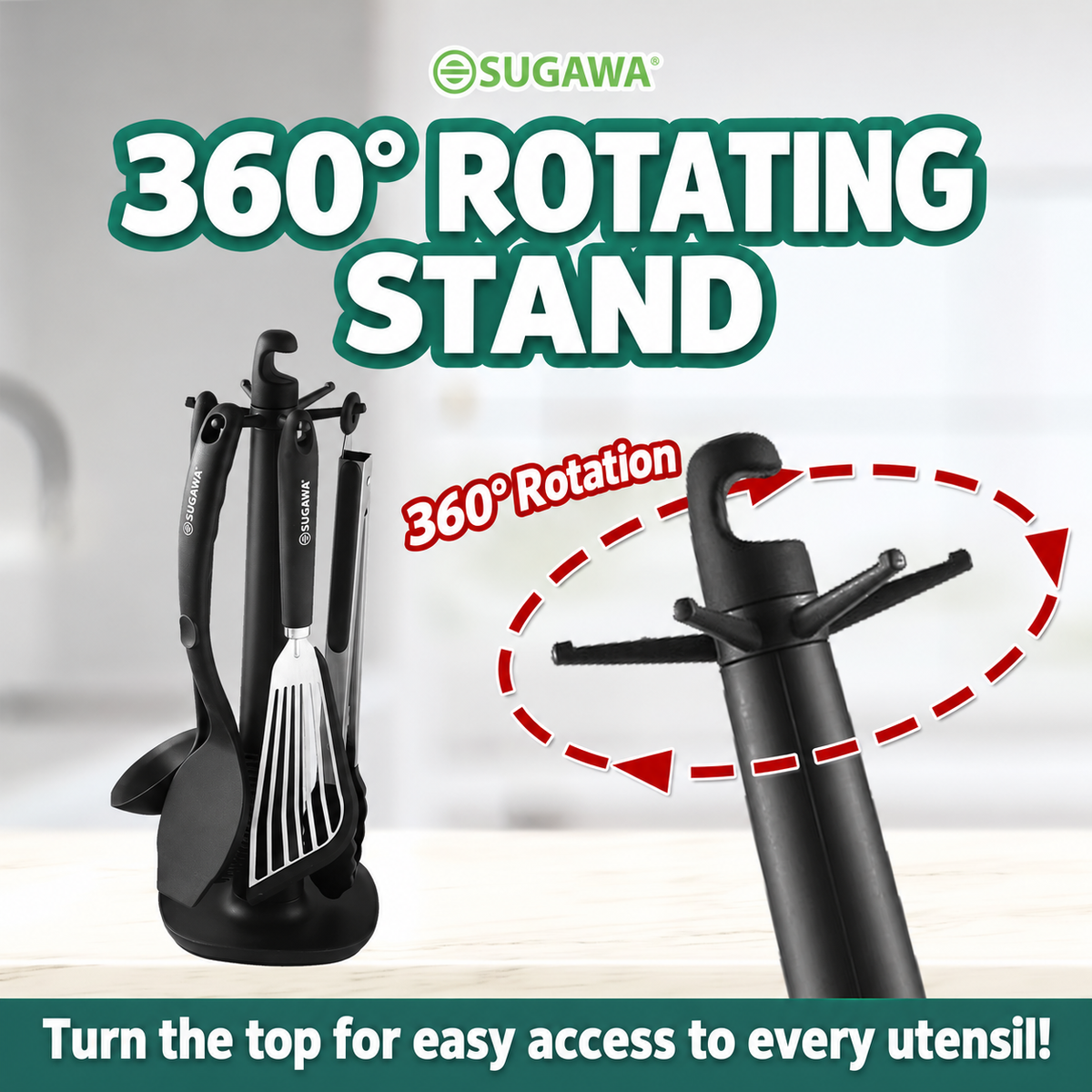 360 degree rotating utensil storage stand