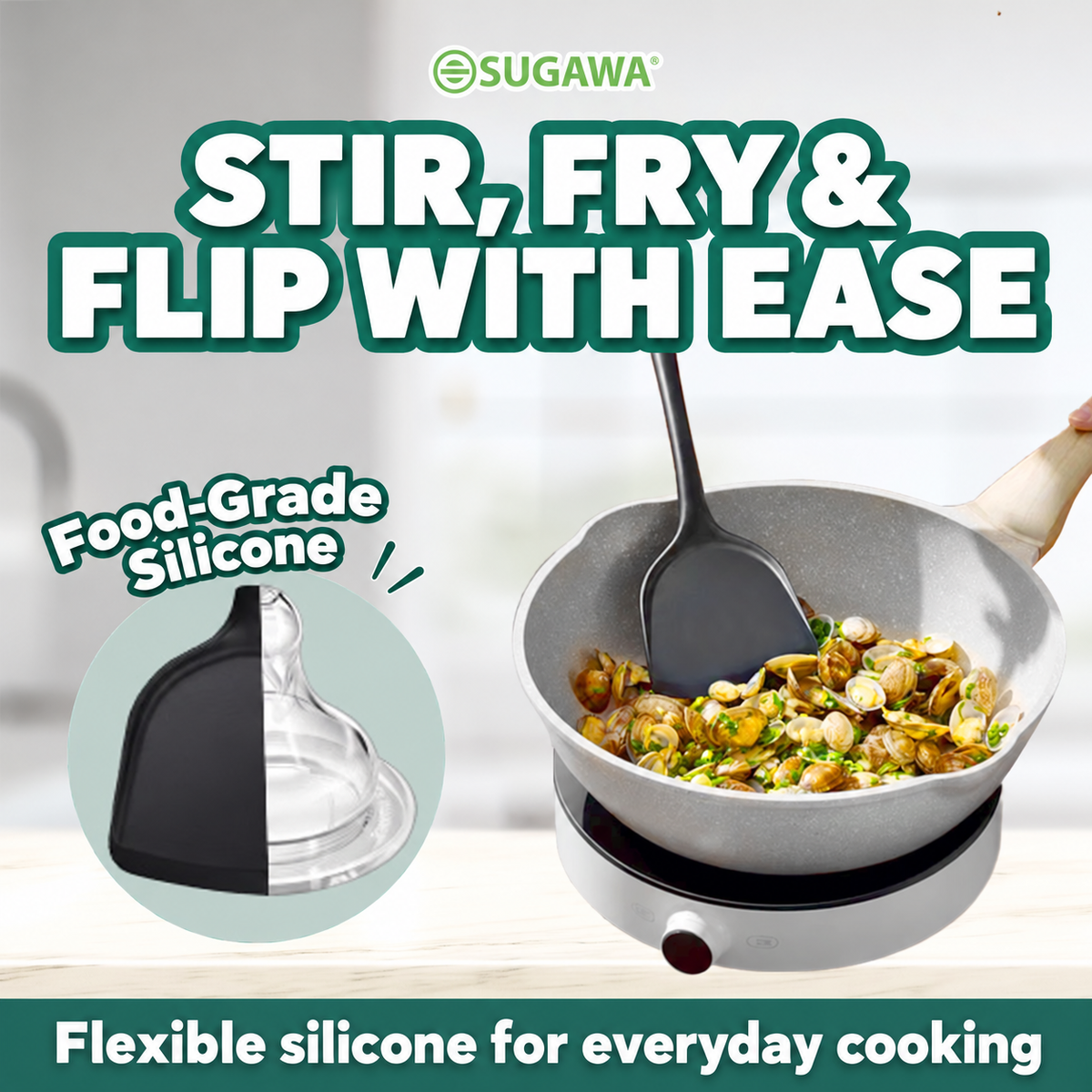 Silicone spatula for stirring frying and flipping