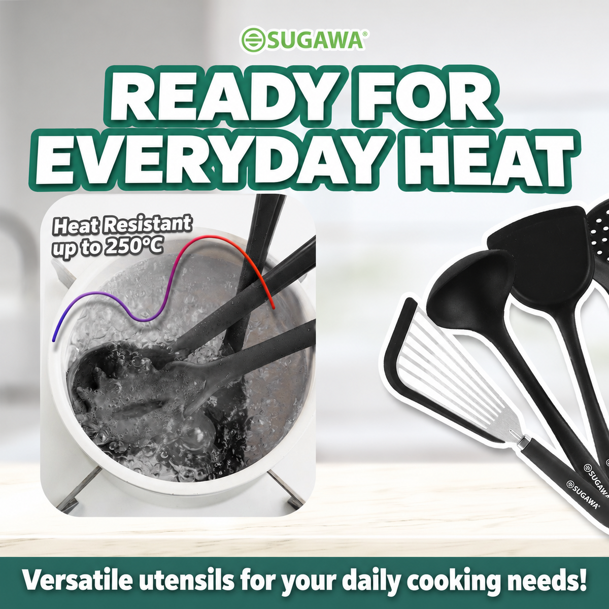 Silicone utensils heat resistant up to 250 degrees Celsius